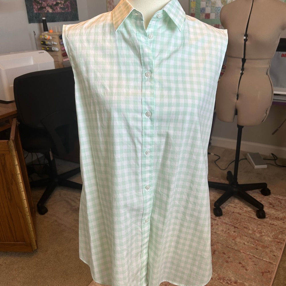 Lands' End Mint Gingham Sleeveless Top